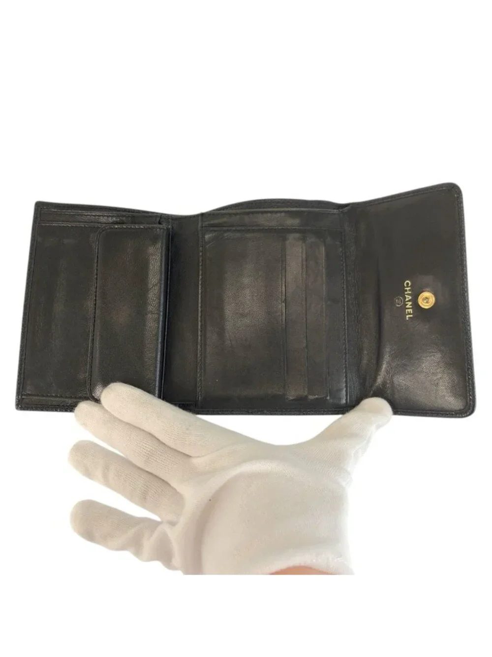 Chanel CC Logo Black Leather Fold Wallet Compact